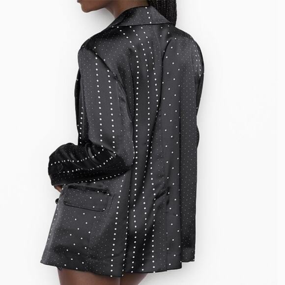 NWOT Victoria’s Secret Black Satin Dot Smoking Jacket with Pockets Size Large - Picture 2 of 9